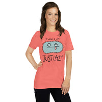 I Wish I Was Just Lazy Monster Soft Tee — funny chronic illness tee with monster character design, coral