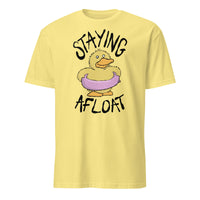 Staying Afloat Soft Tee, chronic illness humour graphic tee with duck illustration, chronic illness apparel, cornsilk yellow