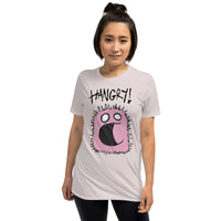 Hangry Monster Soft Tee — funny chronic illness tee with monster character design, ice grey