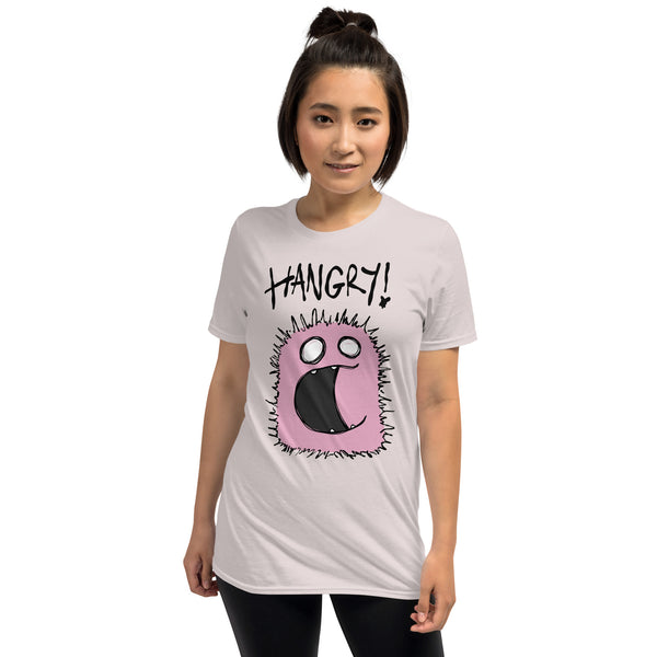 Hangry Monster Soft Tee — funny chronic illness tee with monster character design, ice grey