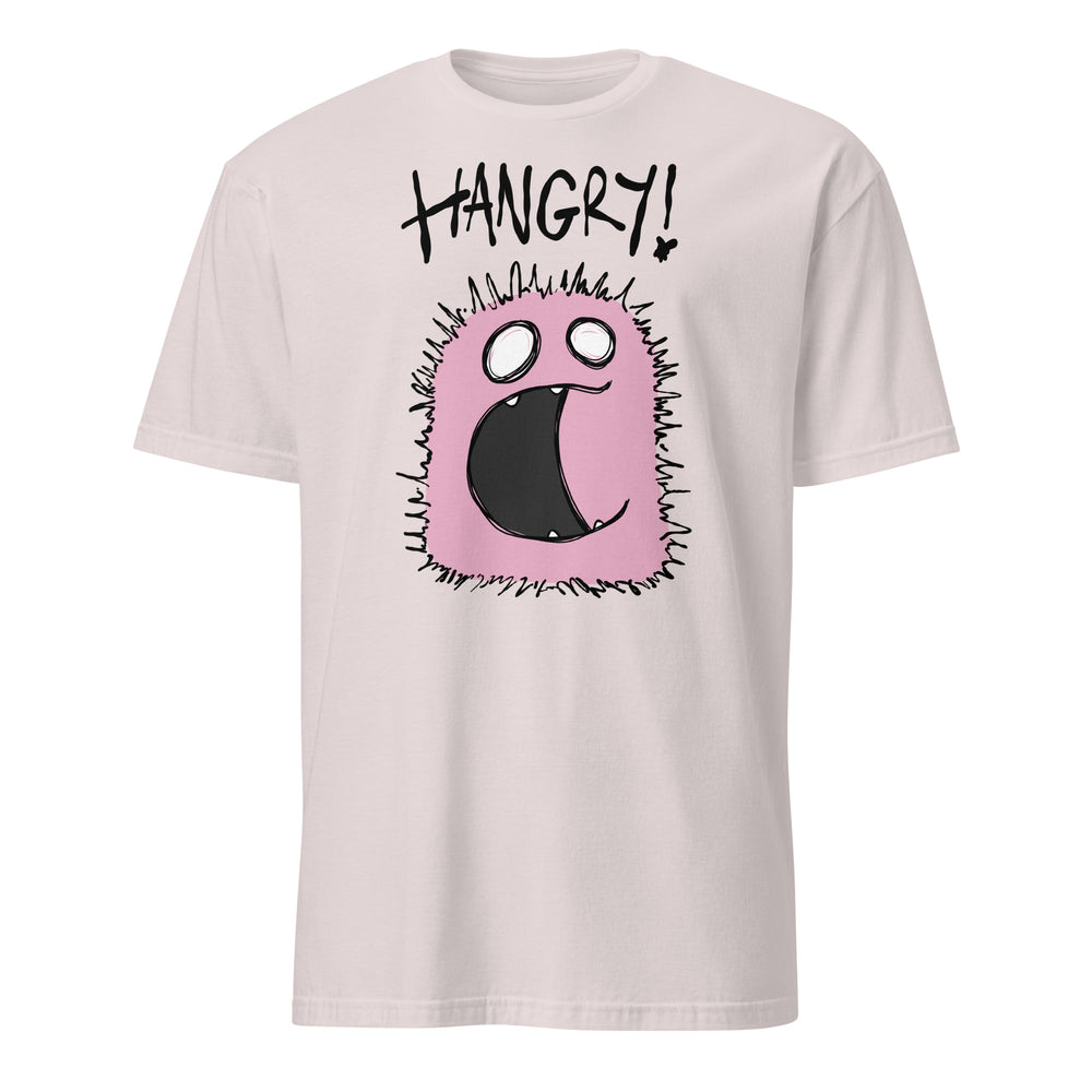 Hangry Monster Soft Tee — funny chronic illness tee with monster character design, ice grey