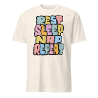 Rest, Sleep, Nap, Repeat Soft Tee— funny chronic illness tee with monster character design, natural