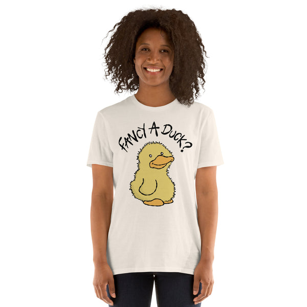 Fancy a Duck? Soft Tee — humorous spoonie graphic tee with duck illustration, natural