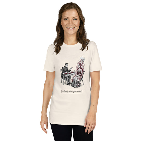 Actually Quite Normal Soft Tee — spoonie graphic tee with text design, natural 