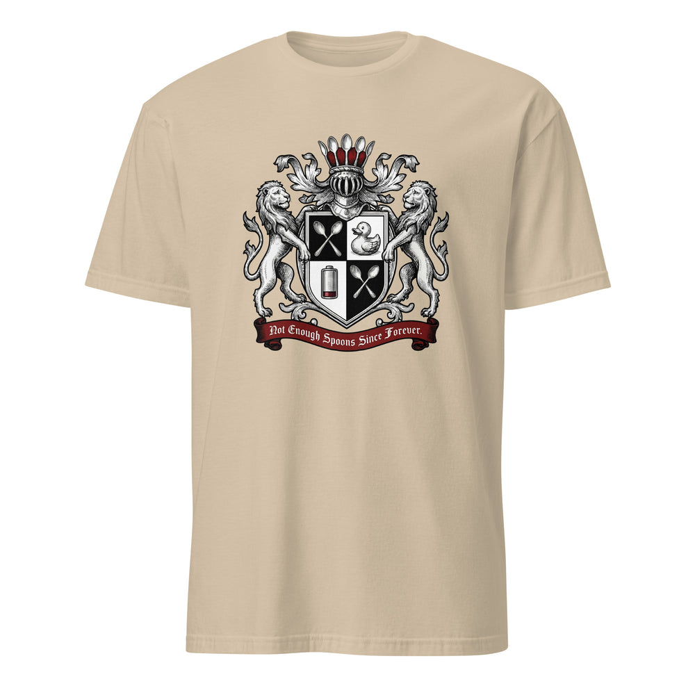Heraldry Crest Soft Tee — spoonie crest emblem graphic tee, heraldic design, sand