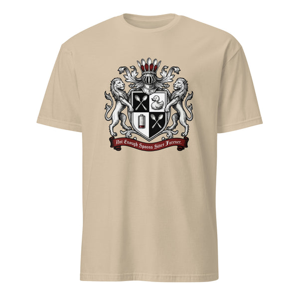 Heraldry Crest Soft Tee — spoonie crest emblem graphic tee, heraldic design, sand