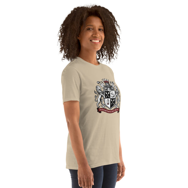 Heraldry Crest Soft Tee — spoonie crest emblem graphic tee, heraldic design, sand