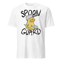 Spoon Guard Soft Tee, chronic illness humour graphic tee with duck illustration, chronic illness apparel, white