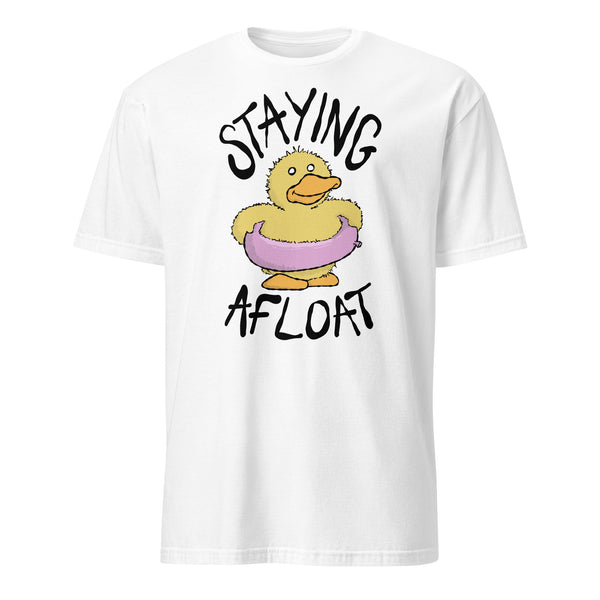 Staying Afloat Soft Tee, chronic illness humour graphic tee with duck illustration, chronic illness apparel, white
