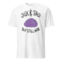 Sick and Tired Soft Tee - Lil Monster Edition — funny chronic illness tee with monster character design, white